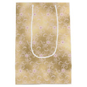 Elegant Roze en Gouden Bloemen Kant Medium Cadeauzakje (Achterkant)