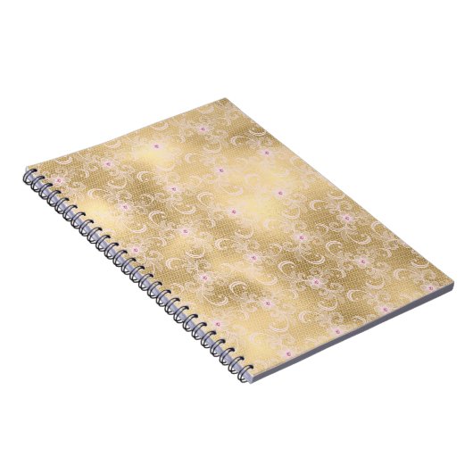 Elegant Roze en Gouden Bloemen Kant Notitieboek (Rechterzijde)