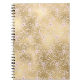 Elegant Roze en Gouden Bloemen Kant Notitieboek