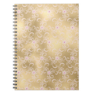Elegant Roze en Gouden Bloemen Kant Notitieboek