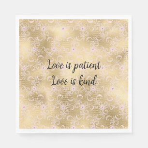 Elegant Roze en Gouden Bloemen Kant Servet