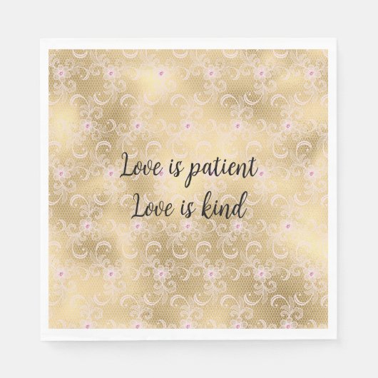 Elegant Roze en Gouden Bloemen Kant Servet (Voorkant)