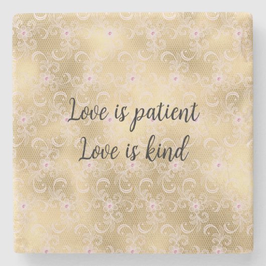 Elegant Roze en Gouden Bloemen Kant Stenen Onderzetter (Voorkant)