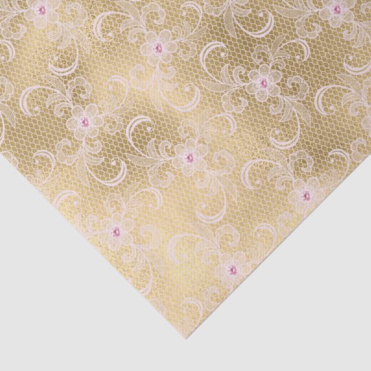 Elegant Roze en Gouden Bloemen Kant Tissuepapier (Detail)