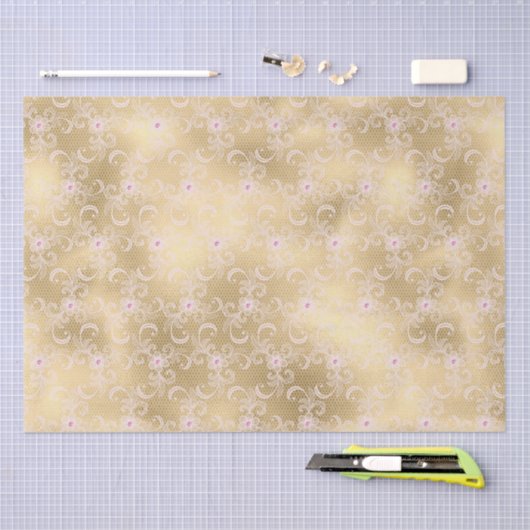 Elegant Roze en Gouden Bloemen Kant Tissuepapier (Craft)