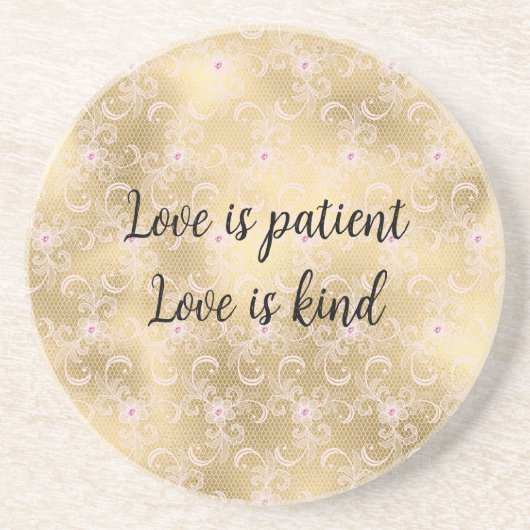 Elegant roze en gouden bloemenslinger zandsteen onderzetter (Voorkant)