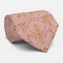 Elegant roze en gouden damast patroon stropdas