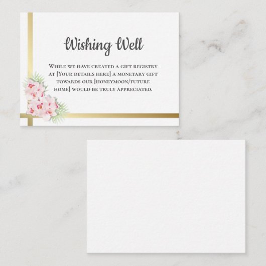 Elegant roze en gouden Floral bruiloft goed Informatiekaartje (Voorkant / Achterkant)