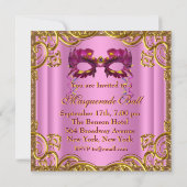 Elegant roze en gouden gemaskerd bal kaart (Achterkant)