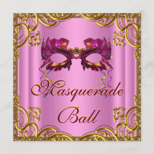Elegant roze en gouden gemaskerd bal kaart