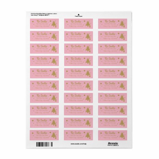 Elegant roze en gouden kerstboomlabels etiket (Full Sheet)