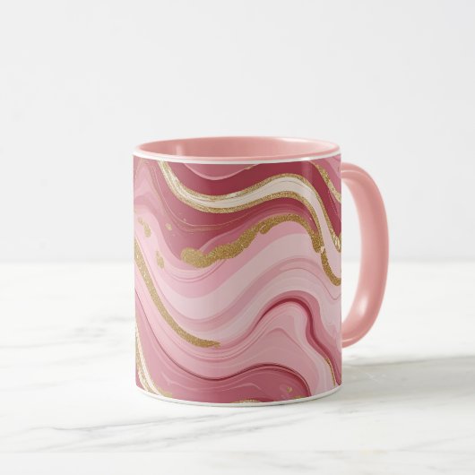 Elegant Roze en Gouden Marmer Mok (Voorkant rechts)