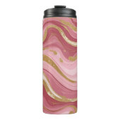 Elegant Roze en Gouden Marmer Thermosbeker (Voorkant)