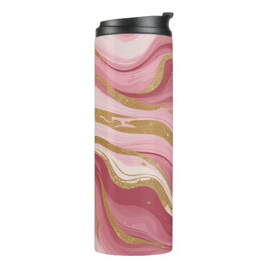 Elegant Roze en Gouden Marmer Thermosbeker (Gedraaid links)