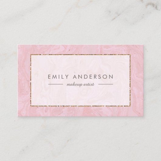 Elegant Roze en Gouden Marmer Visitekaartje (Voorkant)