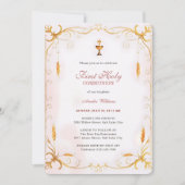 Elegant roze en gouden meisje eerste Heilige Commu Kaart (Voorkant)