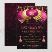 Elegant roze en gouden oud-en-nieuwfeestje kaart (Voorkant / Achterkant)