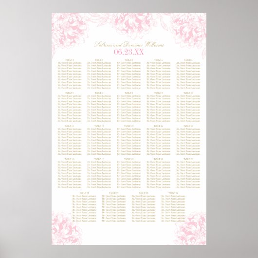 Elegant roze en gouden pony Wedding Seating Seatin Poster (Voorkant)