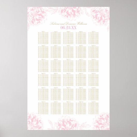 Elegant roze en gouden pony Wedding Seating Seatin Poster (Voorkant)
