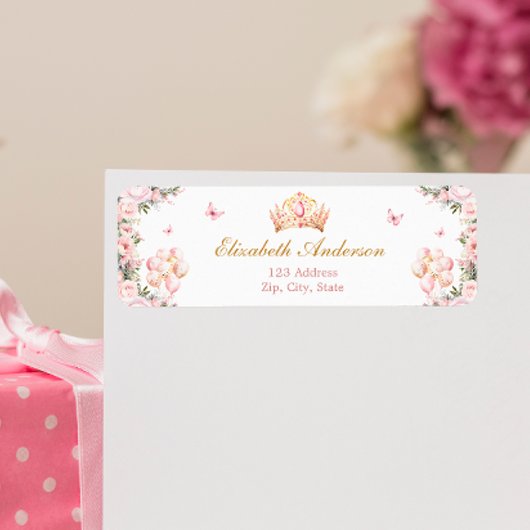 Elegant Roze en Gouden Prinses Retouradres Etiket