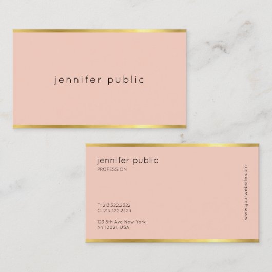 Elegant Roze en Gouden Professionele Mooie Vlakte Visitekaartje (Voorkant / Achterkant)