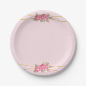 Elegant roze en gouden Rozen Baby shower Papieren Bordje (Voorkant)