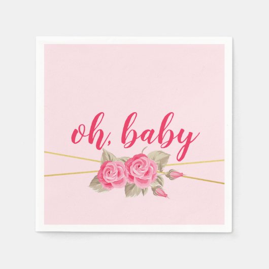 Elegant roze en gouden Rozen Baby shower Servet (Voorkant)