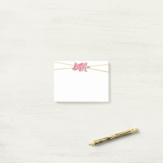 Elegant roze en gouden Rozen Post-it® Notes (Op bureau)
