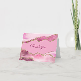 Elegant Roze en Gouden Verjaardagsfeestje Bedankkaart
