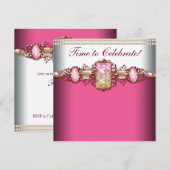 Elegant roze en gouden verjaardagsfeestje kaart (Voorkant / Achterkant)