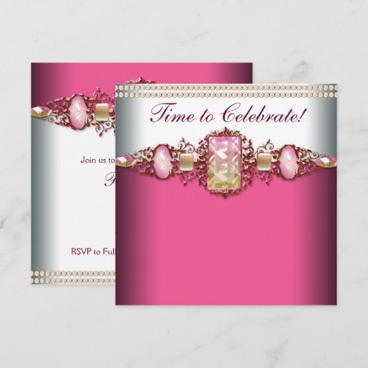 Elegant roze en gouden verjaardagsfeestje kaart (Voorkant / Achterkant)