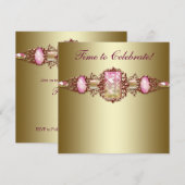 Elegant roze en gouden verjaardagsfeestje kaart (Voorkant / Achterkant)