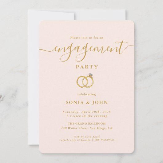 Elegant roze en gouden verloving uitnodiging (Voorkant)