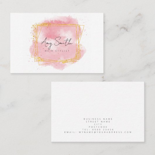 Elegant roze en gouden visitekaartje ontwerp (Voorkant / Achterkant)