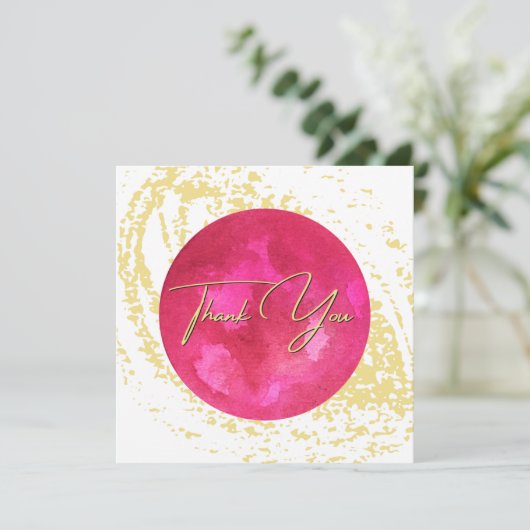 Elegant roze en gouden Waterverf Abstracte kunst Bedankkaart (Staand voorkant)