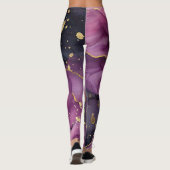 Elegant roze en gouden waterverf bloemontwerp leggings (Achterkant)