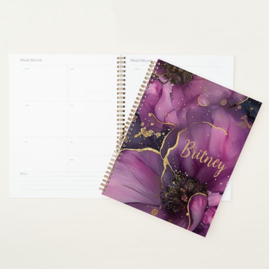 Elegant roze en gouden waterverf bloemontwerp planner (Display)