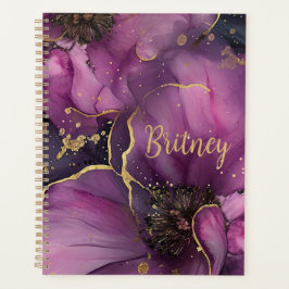 Elegant roze en gouden waterverf bloemontwerp planner