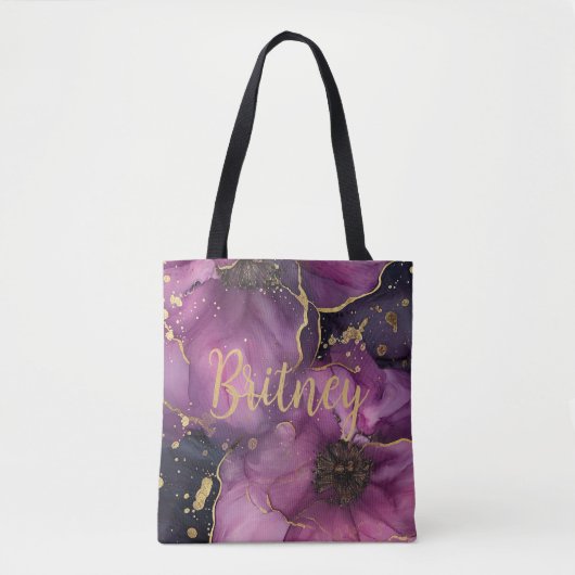Elegant roze en gouden waterverf bloemontwerp tote bag (Voorkant)
