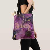 Elegant roze en gouden waterverf bloemontwerp tote bag (Dichtbij)