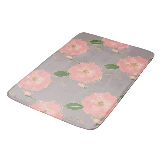 Elegant roze en gouden Waterverf Rozen grijs desig Badmat (Gekanteld)