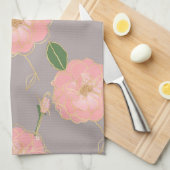 Elegant roze en gouden Waterverf Rozen grijs desig Theedoek (Quarter Fold)