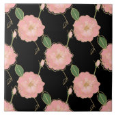 Elegant roze en gouden Waterverf Rozen - Zwart ont Tegeltje (Voorkant)