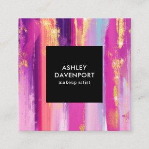 Elegant roze en goudglitter penseelmake-up vierkante visitekaartje