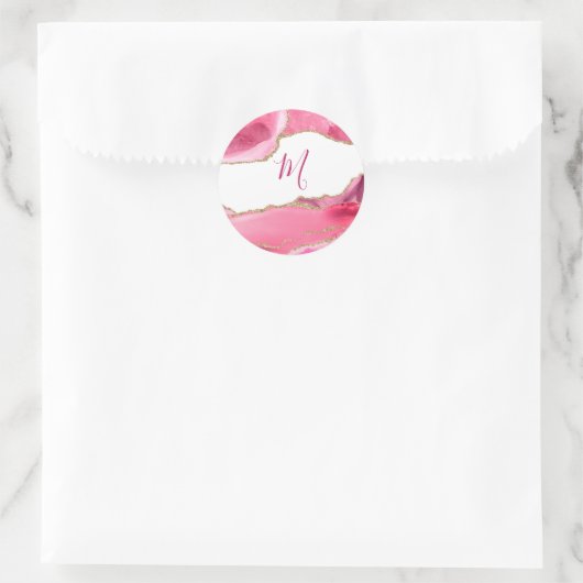 Elegant roze en goudgrijs Stone Wedding Classic Ronde Sticker (Tas)
