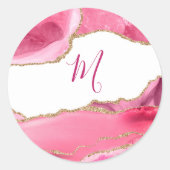 Elegant roze en goudgrijs Stone Wedding Classic Ronde Sticker (Voorkant)