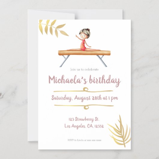 Elegant roze en goudgymnastiek magnetische uitnodiging (Voorkant)