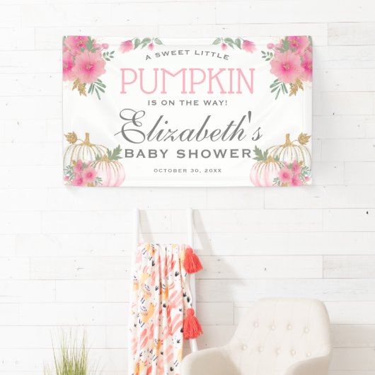 Elegant roze en goudpompoenen Baby shower Spandoek (Insitu)