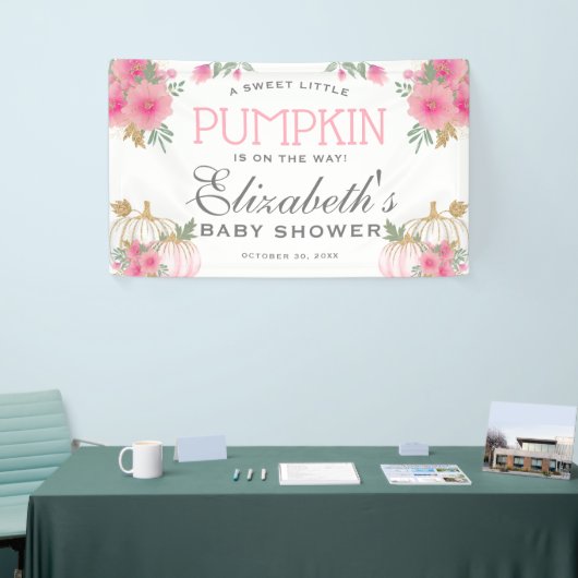 Elegant roze en goudpompoenen Baby shower Spandoek (Beurs)