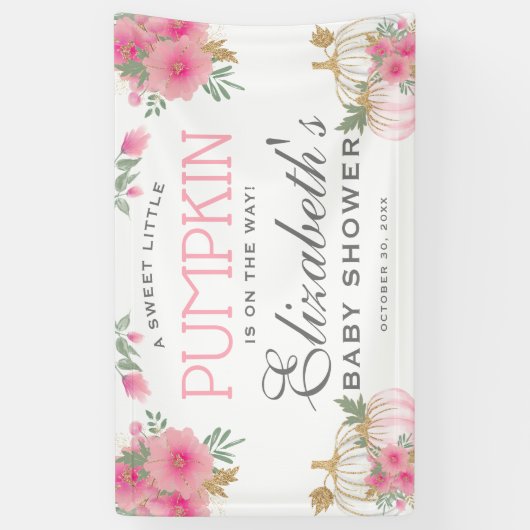 Elegant roze en goudpompoenen Baby shower Spandoek (Verticaal)